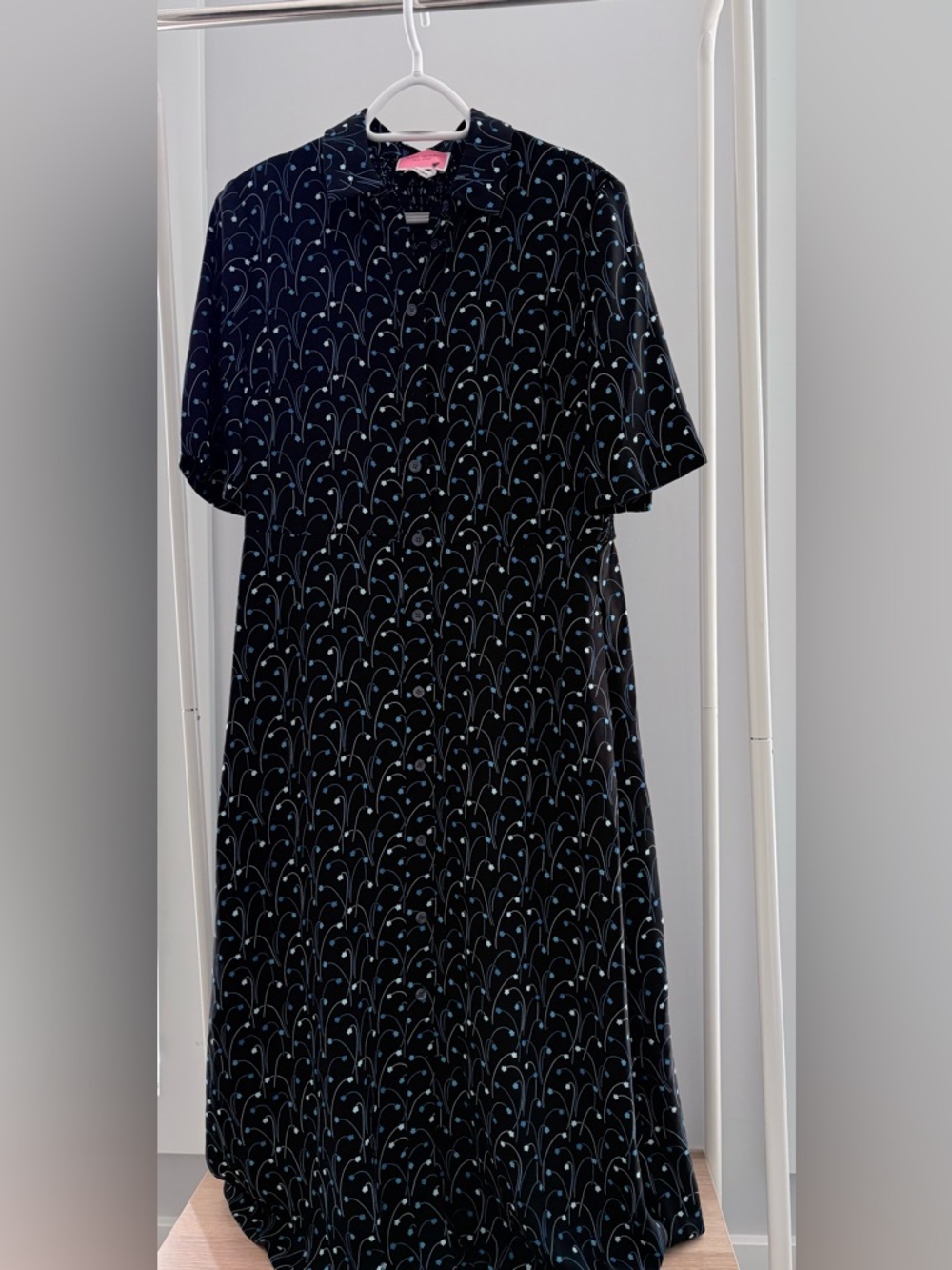 Kate Spade Midi Shirt Dress | Black Floral Print | Elastic Waist | Size 10